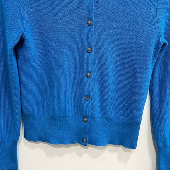 J. Crew Ribbed Jackie Cardigan Sweater Royal Blue Lyocell Silk Preppy Fitted S - Picture 4 of 10